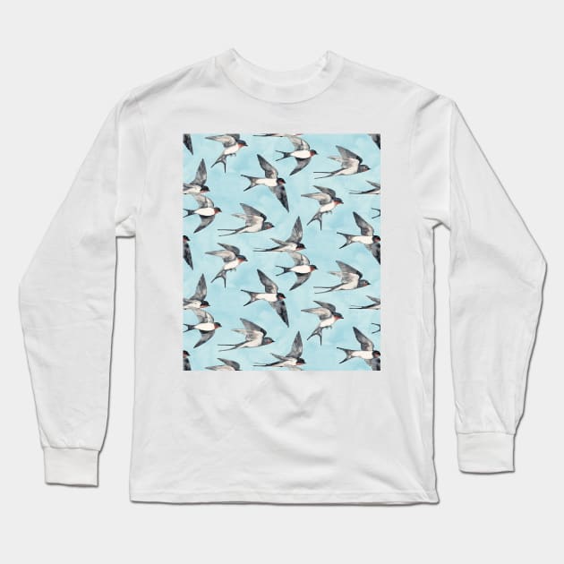 Blue Sky Swallow Flight Long Sleeve T-Shirt by micklyn